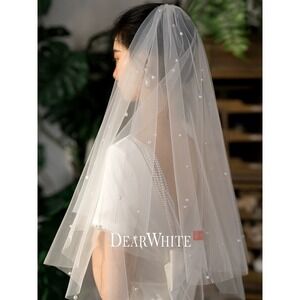 White Pearl-Embellished Bridal Veil
